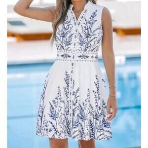 Cupshe White Mini Dress with Blue Botanical Print